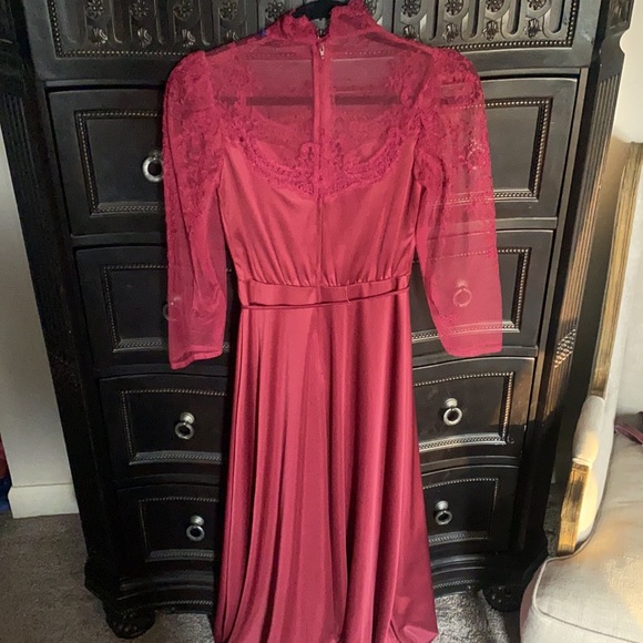 Vintage 1970's lace burgundy International Ladies Garment Union Made Rare Dress - Picture 5 of 6